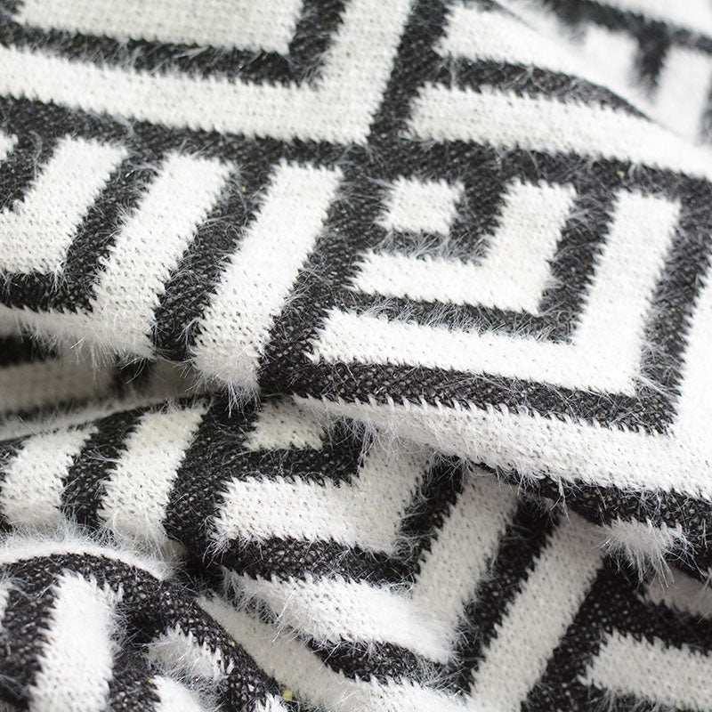 Black Geometric Interlock Knit, Poly-Nylon