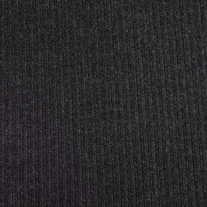 Heather Polyester Viscose Rib Knit Fabric, 200 gsm, 160 cm — Black