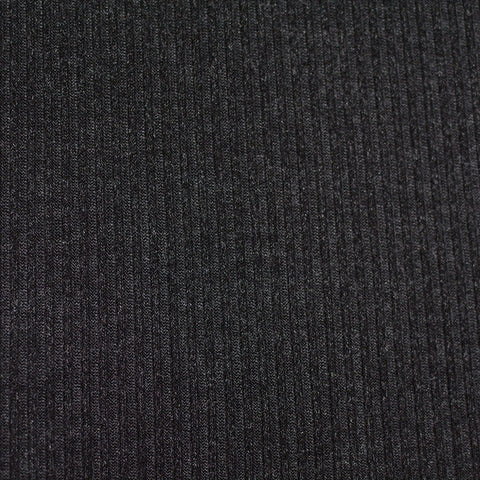 Heather Polyester Viscose Rib Knit Fabric, 200 gsm, 160 cm — Black