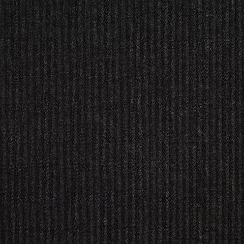 Heather Polyester Viscose Stretch Rib Knit Fabric, 200 gsm, 160 cm — Black