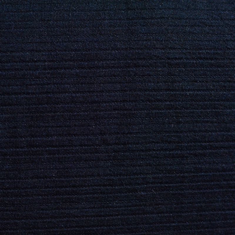 Striped Polyester Viscose Stretch Knit Fabric, 310 gsm, 160 cm — Navy