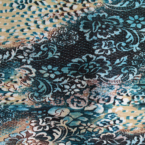 Blue Floral Jersey Knit, Polyester, 194 gsm