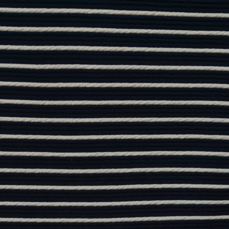 Navy Horizontal-Stripe Knit, Polyester, 300 gsm