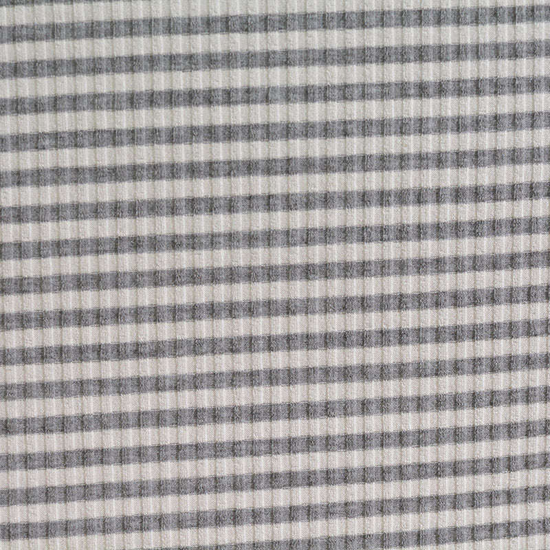 Grey Horizontal-Stripe Rib Knit, Viscose-Poly