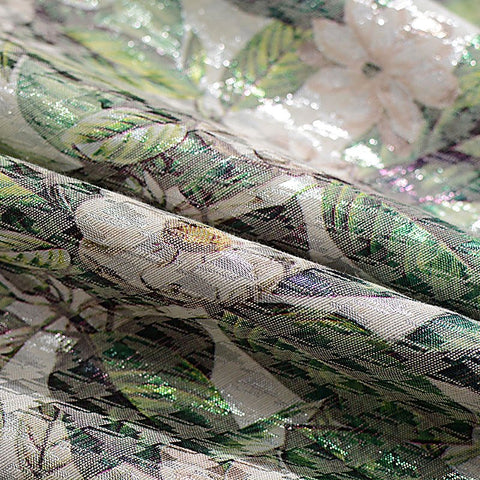 Green Floral Jacquard, Poly-Cotton