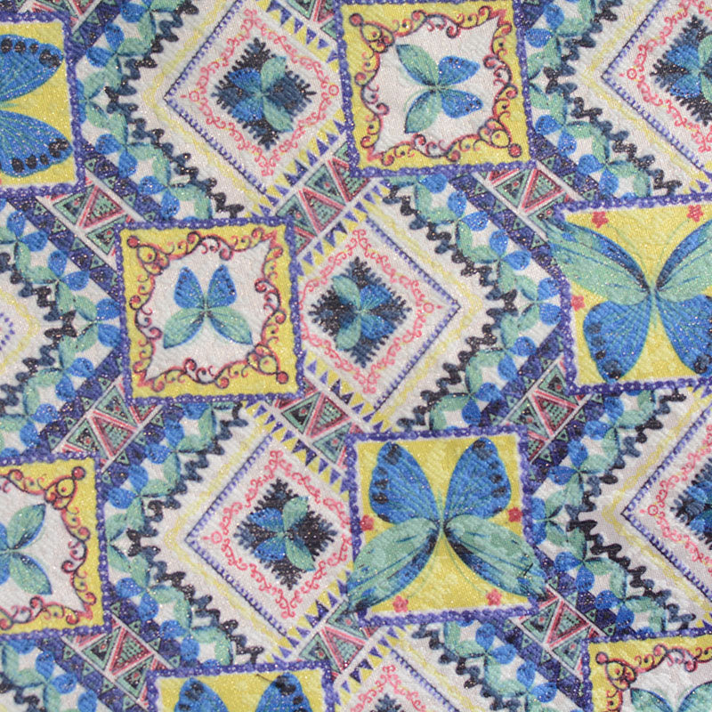 Blue Butterflies Jacquard, Poly-Cotton