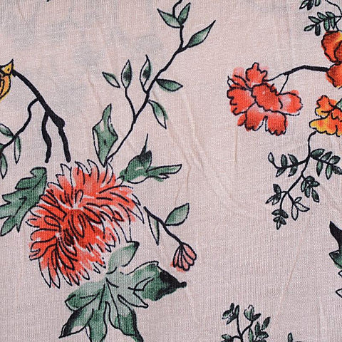 Orange Flowers Jersey Knit, Viscose