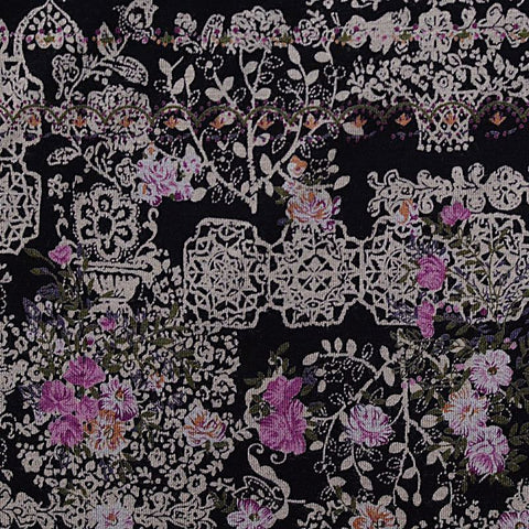 Pink Flowers Knit, Viscose-Poly