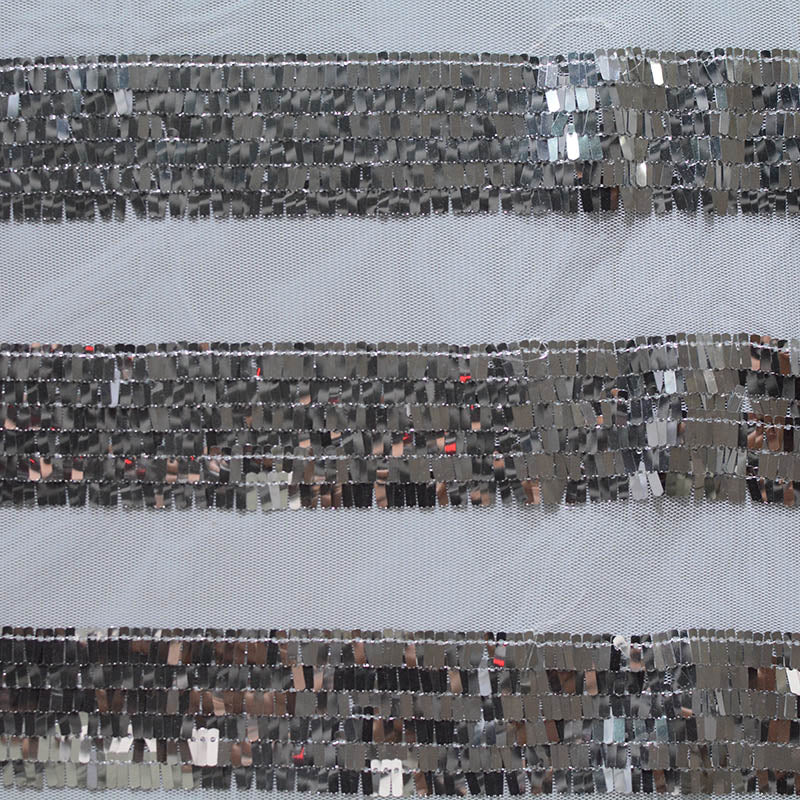 Silver Horizontal-Stripe Mesh, Polyester