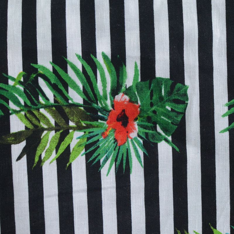Red Tropical-Leaf Woven, Linen-Cotton