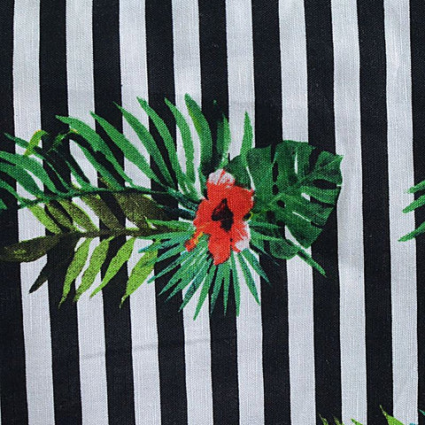 Red Tropical-Leaf Woven, Linen-Cotton
