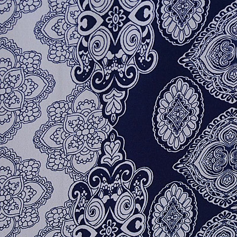 Navy Abstract Linen-Look, Polyester