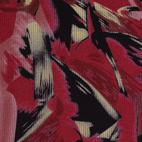 Red Abstract-Brushstroke Interlock Knit, Poly-Viscose
