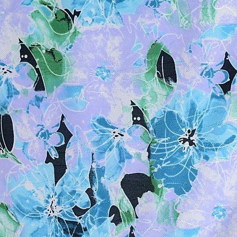 Blue Floral Jersey Knit, Polyester, 155 gsm