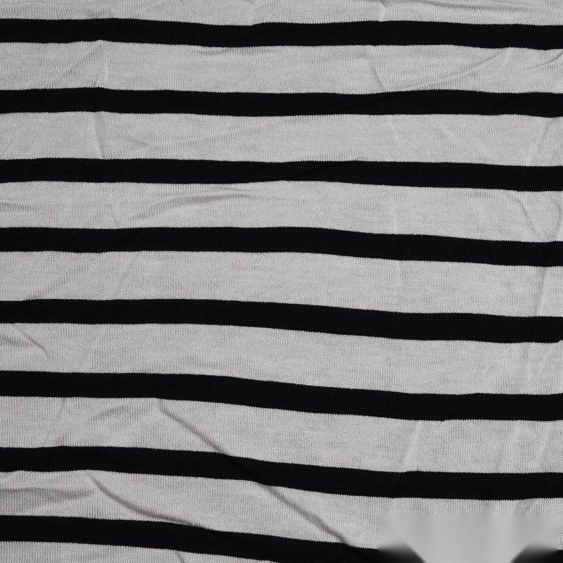 Black Horizontal-Stripe Jersey Knit, Viscose, 140 gsm, 160 cm