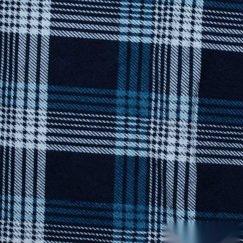 Dark Blue Bold-Plaid Knit, Cotton