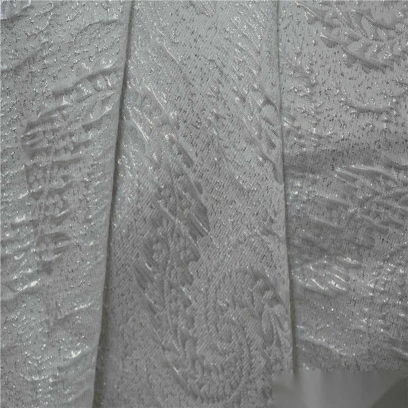 Silver Tone-on-Tone Leaf Jacquard, Poly-Viscose