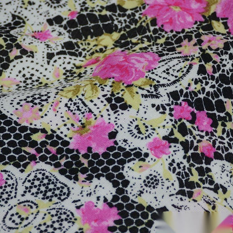 Pink Roses Woven, Viscose