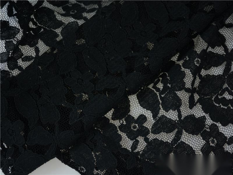 Black Floral Lace, Cotton-Nylon, 140 gsm, 150 cm