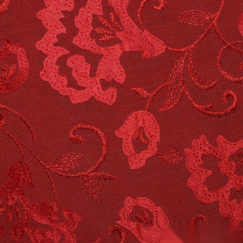 Red Tone-on-Tone Floral Satin, Polyester