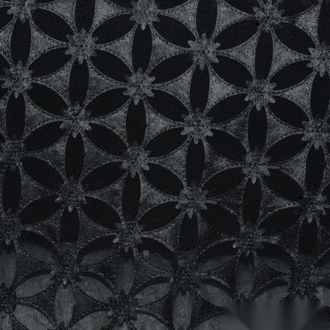Black Tone-on-Tone Floral Chiffon, Polyester