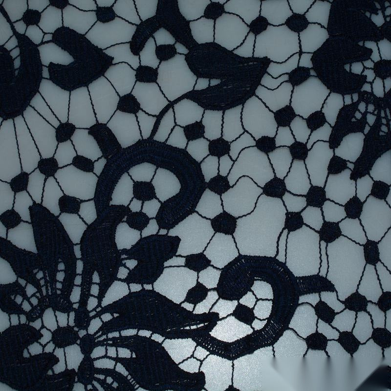 Dark Blue Floral Woven, Polyester