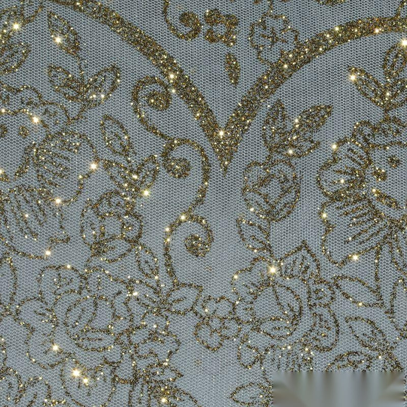 Gold Glitter-Floral Mesh, Polyester