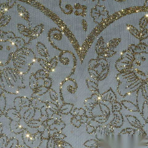 Gold Glitter-Floral Mesh, Polyester