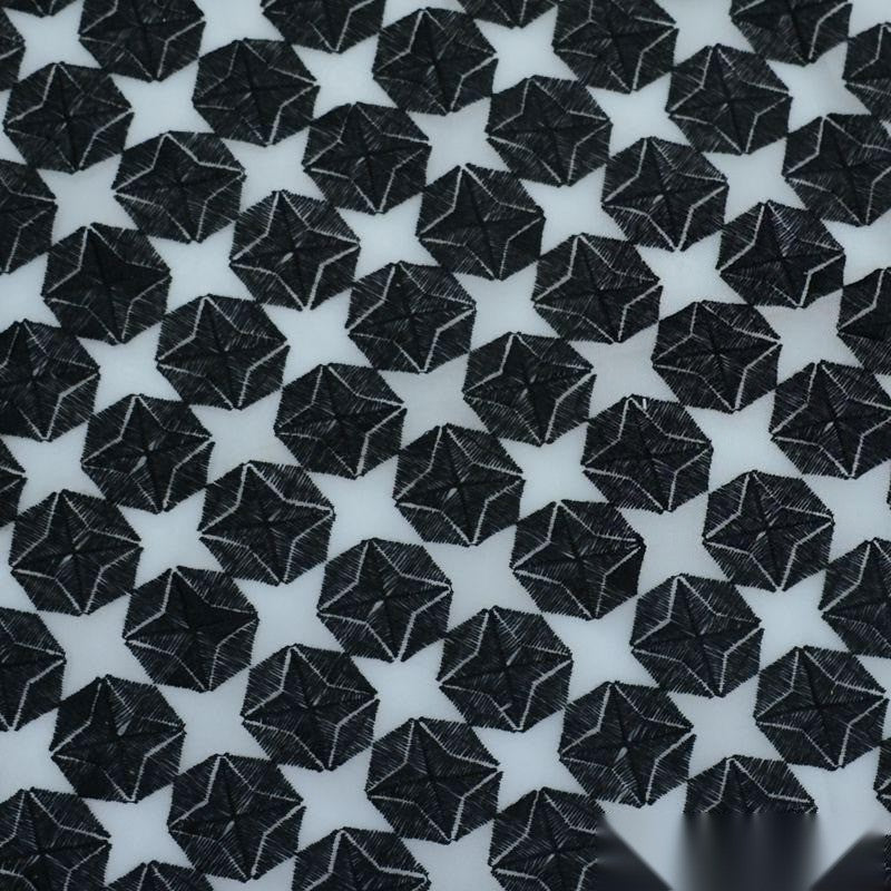 Black Geometric-Star Organza, Polyester