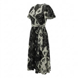 Black Abstract Jacquard, Polyester, 150 gsm — mockup: dress bodycon