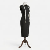Black Vertical-Pinstripe Ponte Knit, Polyester — mockup: dress bodycon