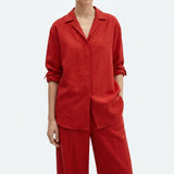 Polyester Stretch Linen-Look Fabric, 260 gsm, 160 cm — Red — mockup: dress bodycon