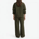 Polyester Stretch Linen-Look Fabric, 280 gsm, 165 cm — Green — mockup: dress bodycon