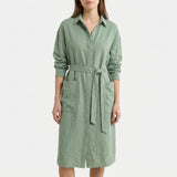 Polyester Stretch Linen-Look Fabric, 210 gsm, 160 cm — Green, ref EF-272921 — mockup: dress bodycon
