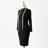 Viscose Polyester Stretch Rib Knit Fabric, 320 gsm, 140 cm — Black — mockup: dress bodycon