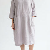 100% Polyester Linen-Look Fabric, 115 gsm, 155 cm — Grey — mockup: dress bodycon