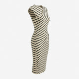 Black Vertical-Stripe Jersey Knit, Cotton-Poly, 260 gsm — mockup: dress bodycon