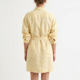 Polyester Stretch Linen-Look Fabric, 262 gsm, 155 cm — Yellow — mockup: dress bodycon