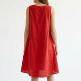 Viscose Nylon Linen-Look Fabric, 140 gsm, 150 cm — Red — mockup: dress bodycon