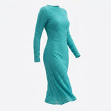 100% Polyester Chiffon Fabric, 90 gsm, 155 cm — Blue — mockup: dress bodycon