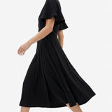 Black Pinstripe Rib Knit, Tencel Lyocell — mockup: dress bodycon