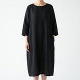 Polyester Stretch Linen-Look Fabric, 200 gsm, 160 cm — Black, ref EF-205922 — mockup: dress bodycon