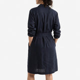 Polyester Stretch Linen-Look Fabric, 130 gsm, 147 cm — Black — mockup: dress bodycon
