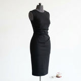 Viscose Stretch Scuba Knit Fabric, 400 gsm, 165 cm — Black — mockup: dress bodycon