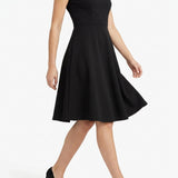 Polyester Stretch Ponte Knit Fabric, 300 gsm, 160 cm — Black — mockup: dress bodycon