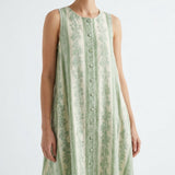 Green Floral Woven, Viscose-Linen, 150 gsm — mockup: dress bodycon