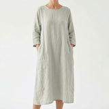 100% Cotton Linen-Look Fabric, 120 gsm, 145 cm — Grey — mockup: dress bodycon