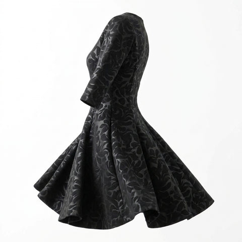 Black Tone-on-Tone Leaf Scuba Knit, Polyester