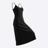 Polyester Stretch Rib Knit Fabric, 280 gsm, 160 cm — Black — mockup: dress bodycon