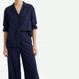 100% Polyester Linen-Look Fabric, 115 gsm, 150 cm — Navy, ref EF-7925 — mockup: dress bodycon